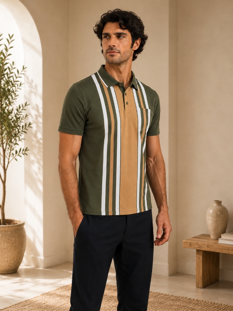 Olive Stripe Polo